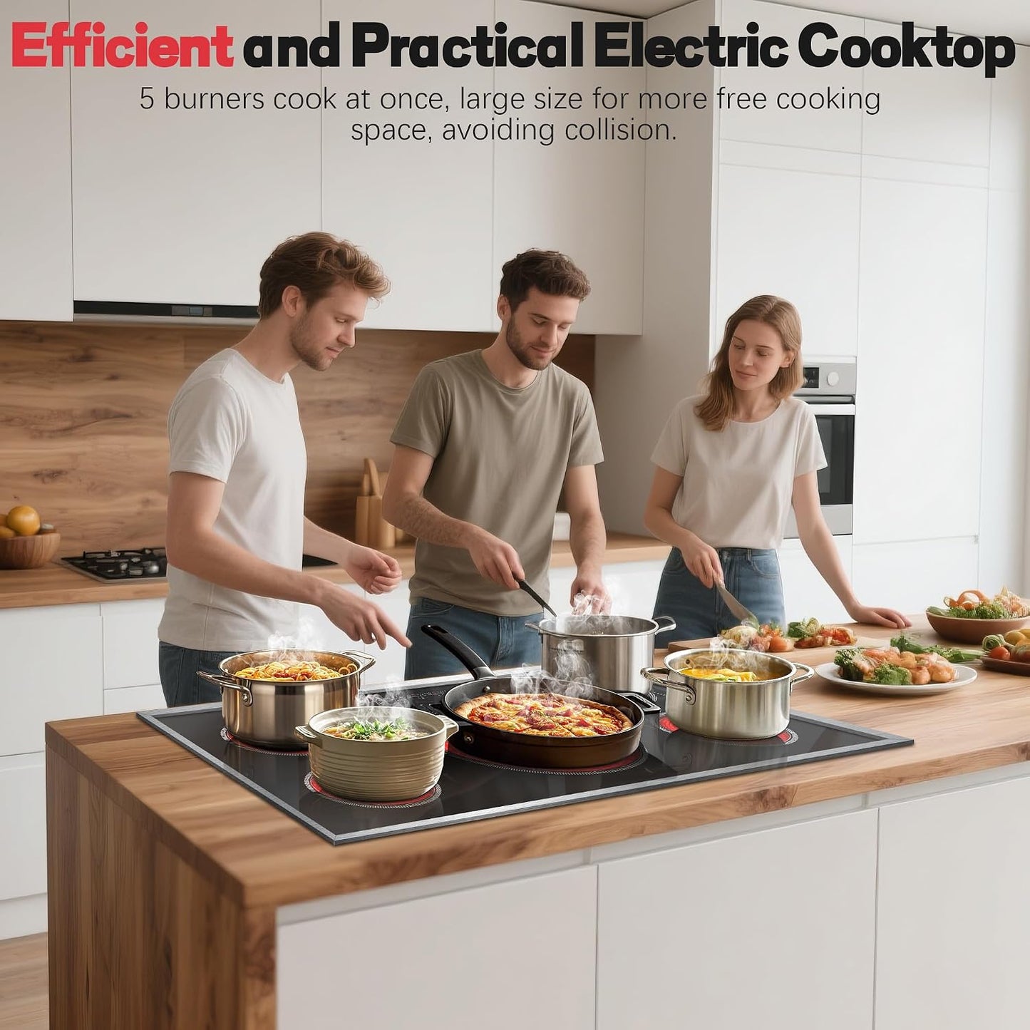36 Inch Electric Cooktop, 5 Burner Stove Top Touch Control,220-240V