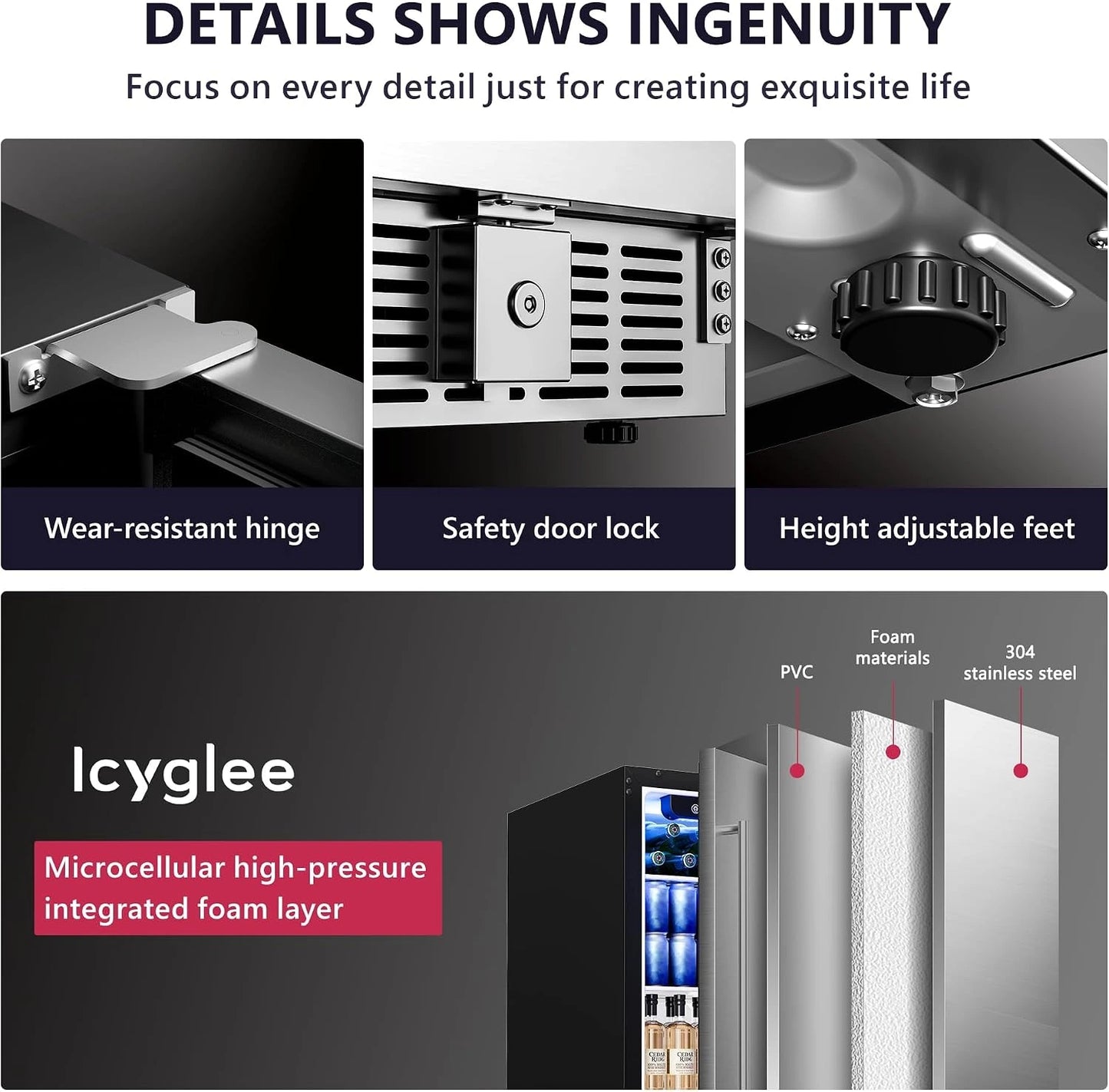 15"Beverage Refrigerator, 127Can under Counter Refrigerator, Silver — product view 6