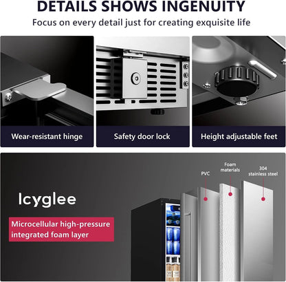 15"Beverage Refrigerator, 127Can under Counter Refrigerator, Silver — product view 6