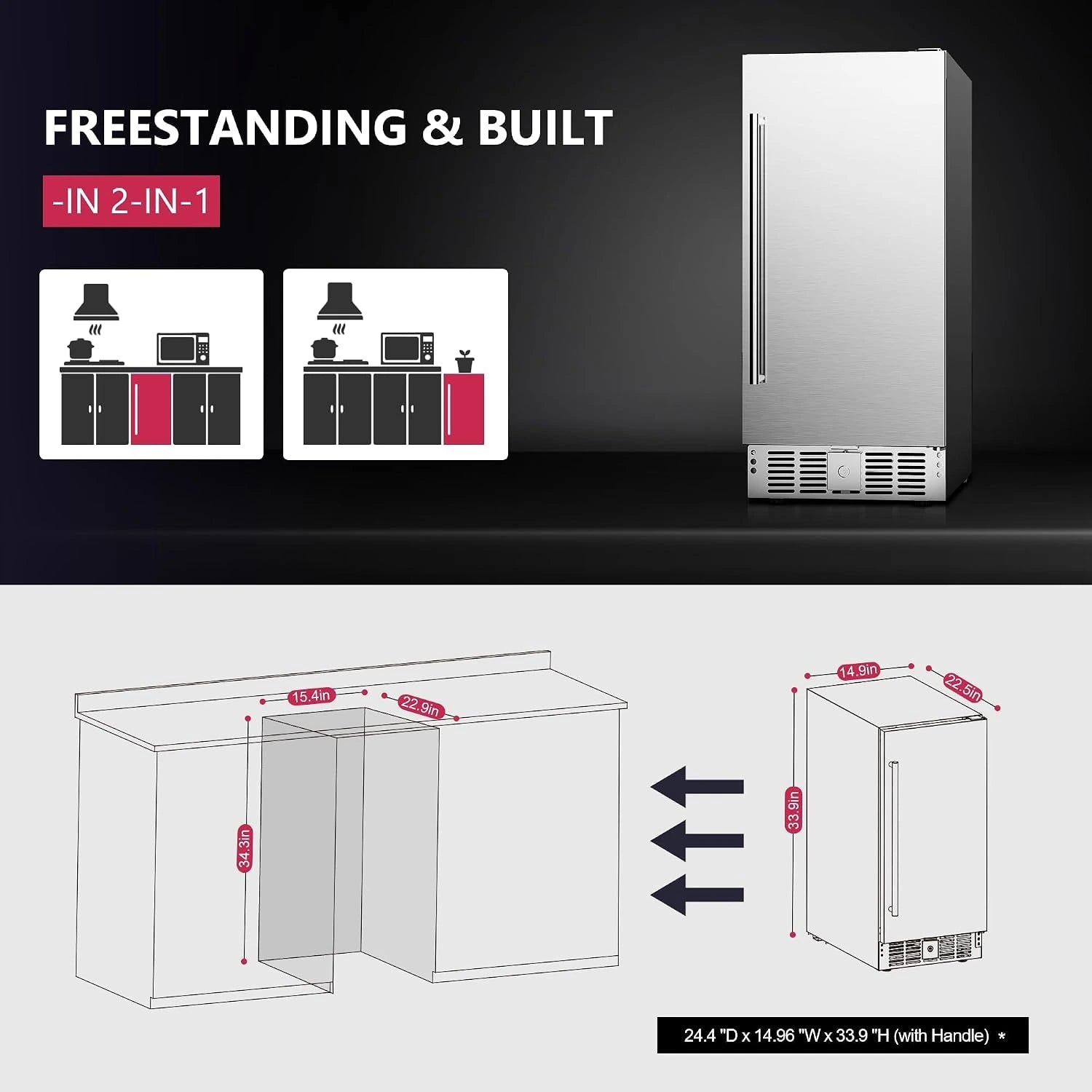 15"Beverage Refrigerator, 127Can under Counter Refrigerator, Silver — product view 7