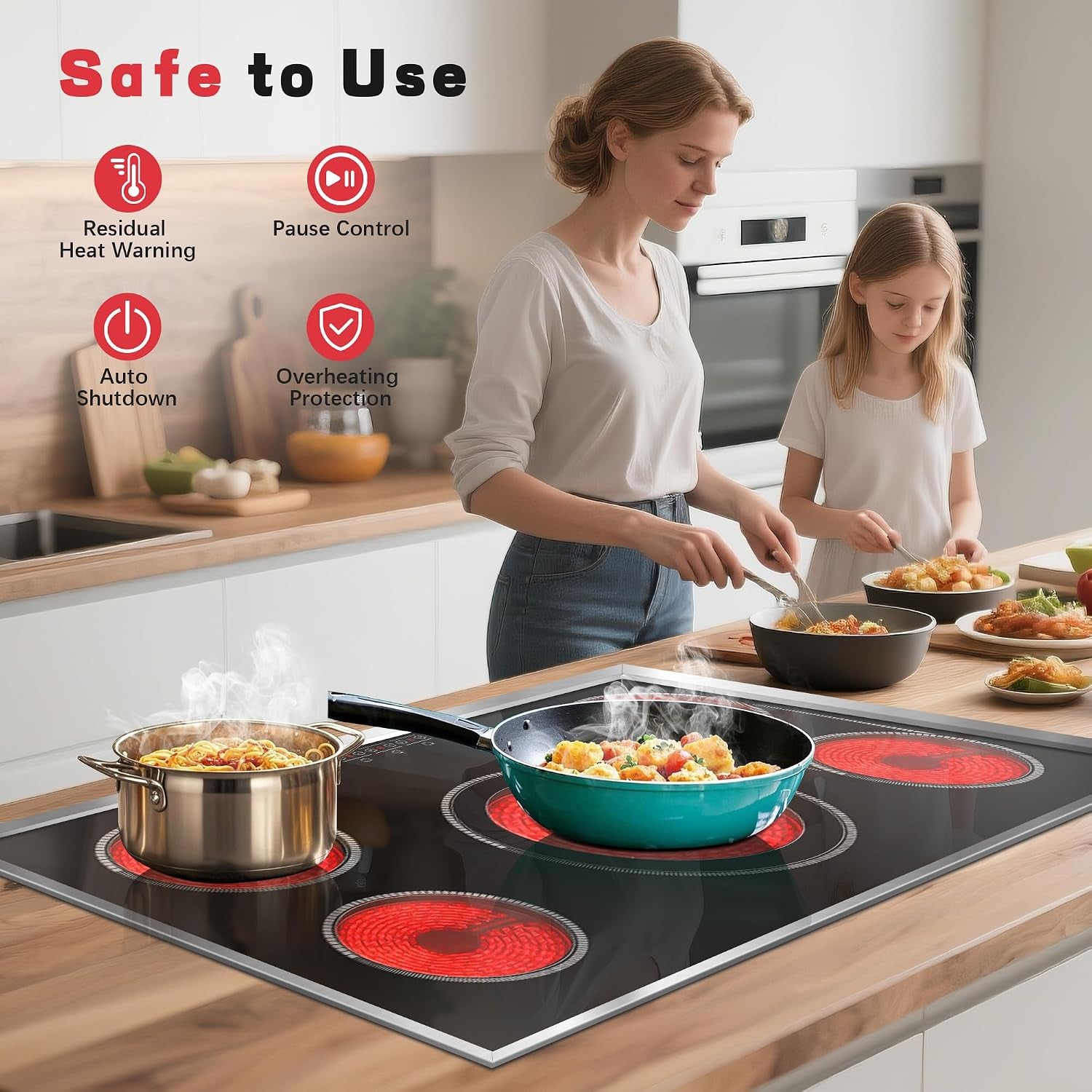 36 Inch Electric Cooktop, 5 Burner Stove Top Touch Control,220-240V