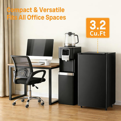 Mini Fridge with Freezer 3.2 Cu.Ft Small Refrigerator for Office, Dorm, Small Fridge with Adjustable Thermostat, Energy Saving, Singel Door, Black