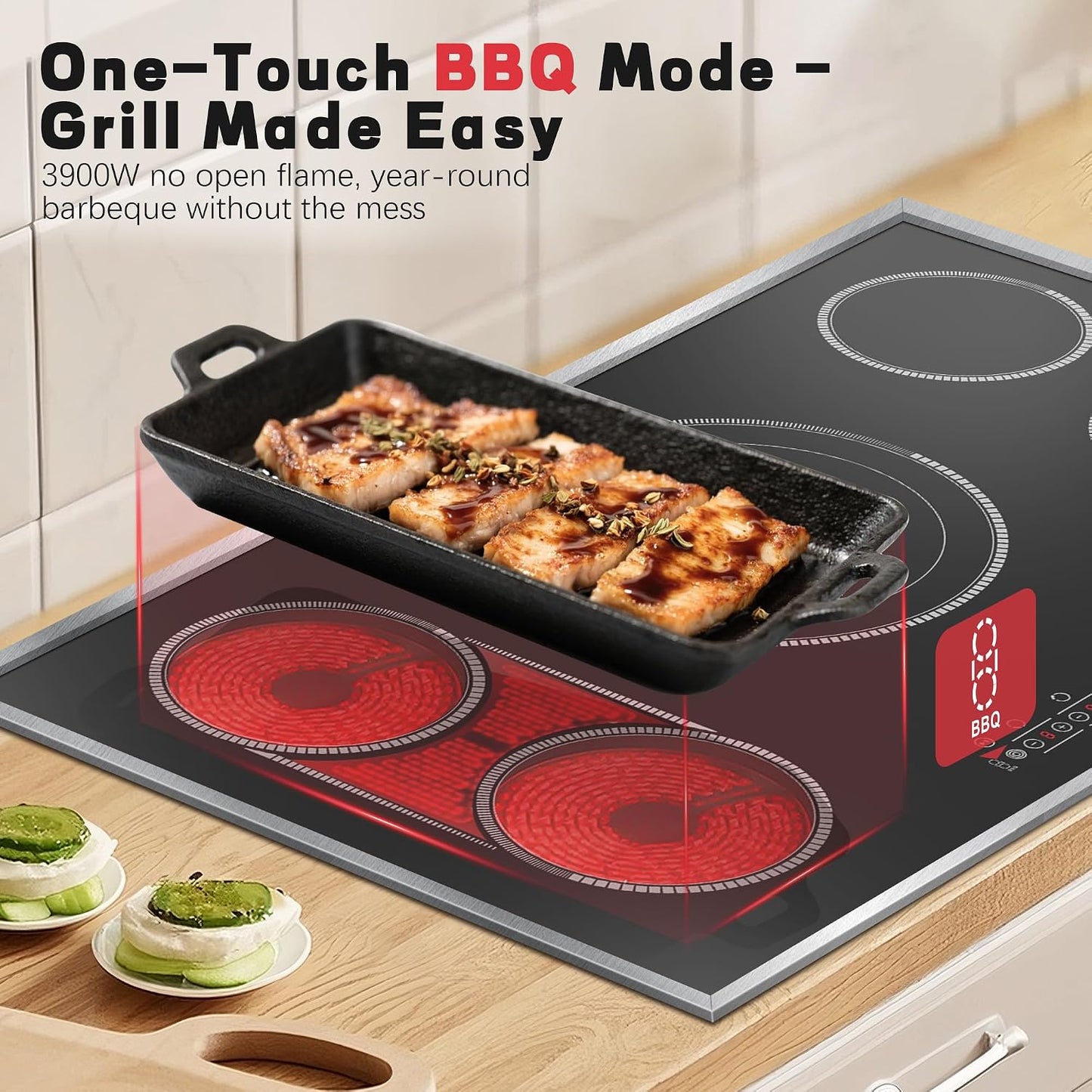 36 Inch Electric Cooktop, 5 Burner Stove Top Touch Control,220-240V