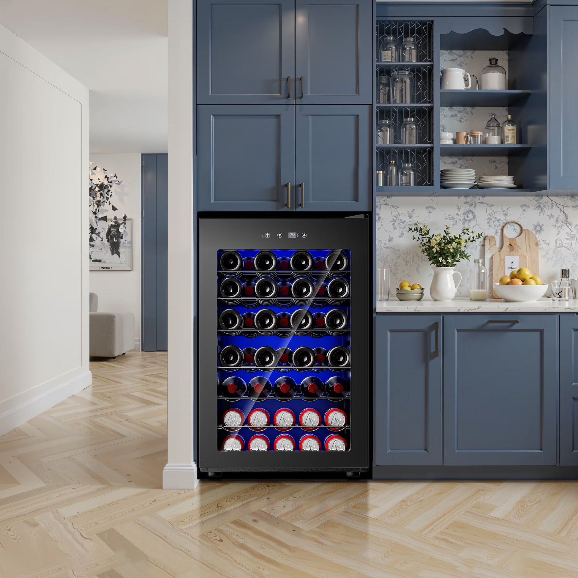 45 Bottles Wine Cooler Refrigerator,Built-In Wine Fridge with Stainless Steel Glass Door, for Home Bar, Kitchen, or Office