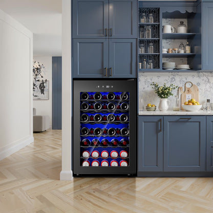 45 Bottles Wine Cooler Refrigerator,Built-In Wine Fridge with Stainless Steel Glass Door, for Home Bar, Kitchen, or Office