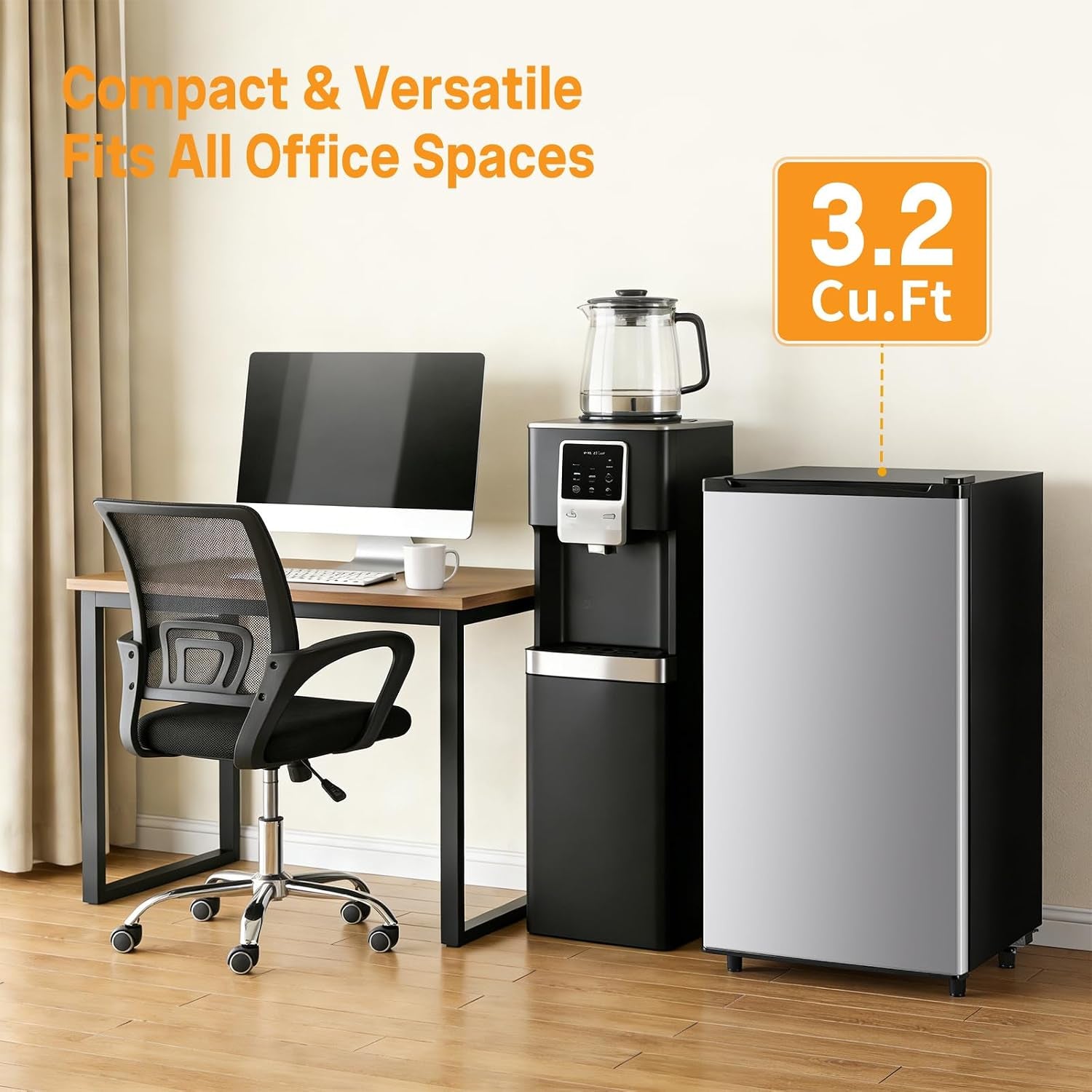 Mini Fridge with Freezer 3.2 Cu.Ft Small Refrigerator for Office, Dorm, Small Fridge with Adjustable Thermostat, Energy Saving, Singel Door, Sliver