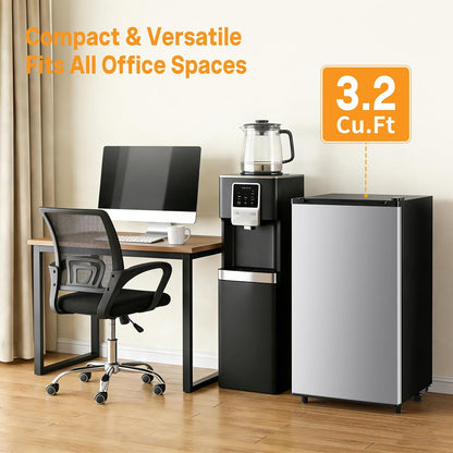 Mini Fridge with Freezer 3.2 Cu.Ft Small Refrigerator for Office, Dorm, Small Fridge with Adjustable Thermostat, Energy Saving, Singel Door, Sliver