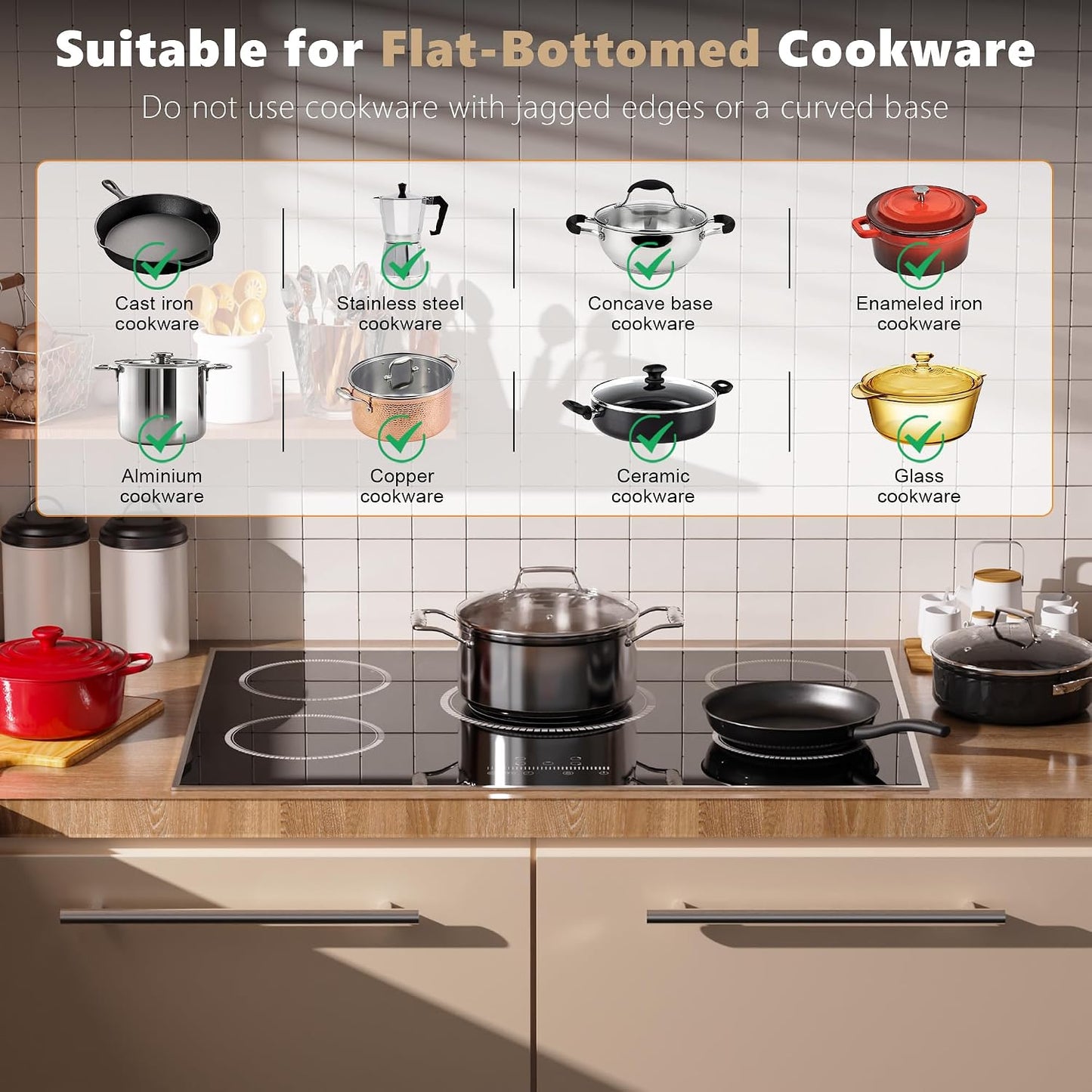 30 Inch Electric Cooktop, 5 Burner Electric Stove Top 6900W