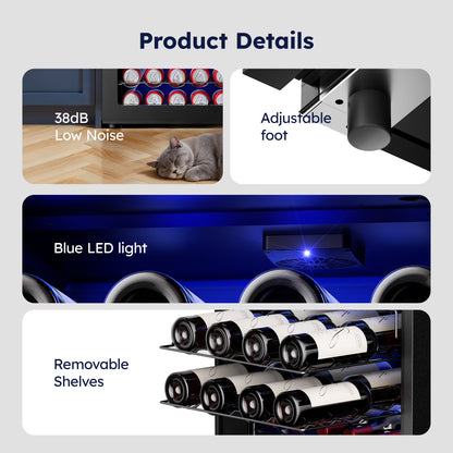 45 Bottles Wine Cooler Refrigerator,Built-In Wine Fridge with Stainless Steel Glass Door, for Home Bar, Kitchen, or Office