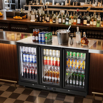 Commercial Bar Cooler with 3 Glass Doors & LED Lighting, 12 Cu.Ft