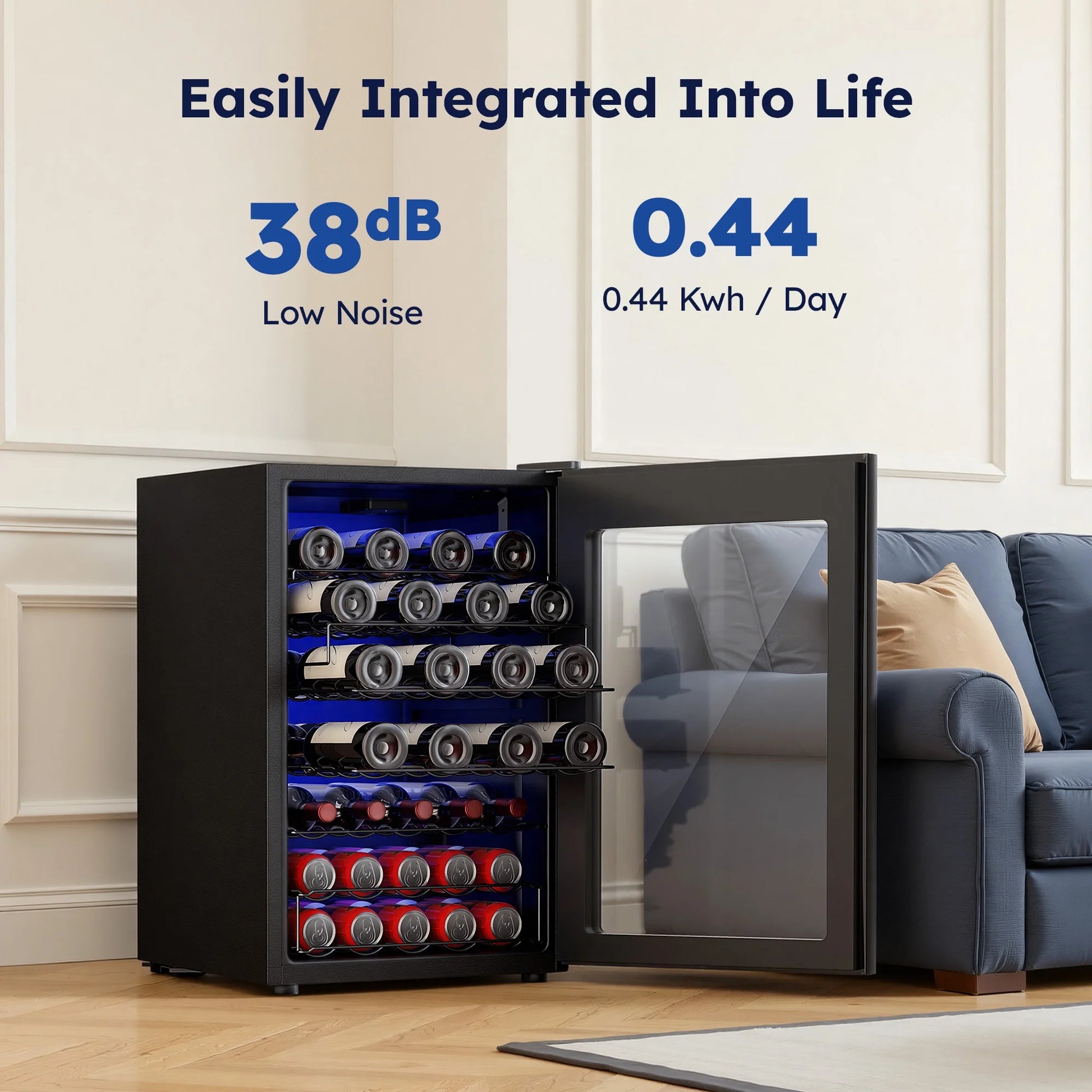 45 Bottles Wine Cooler Refrigerator,Built-In Wine Fridge with Stainless Steel Glass Door, for Home Bar, Kitchen, or Office