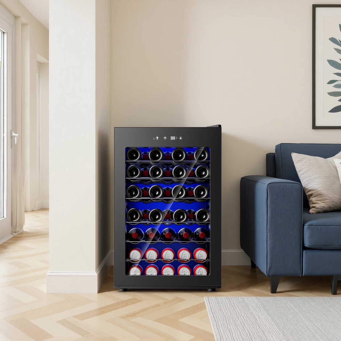 45 Bottles Wine Cooler Refrigerator,Built-In Wine Fridge with Stainless Steel Glass Door, for Home Bar, Kitchen, or Office