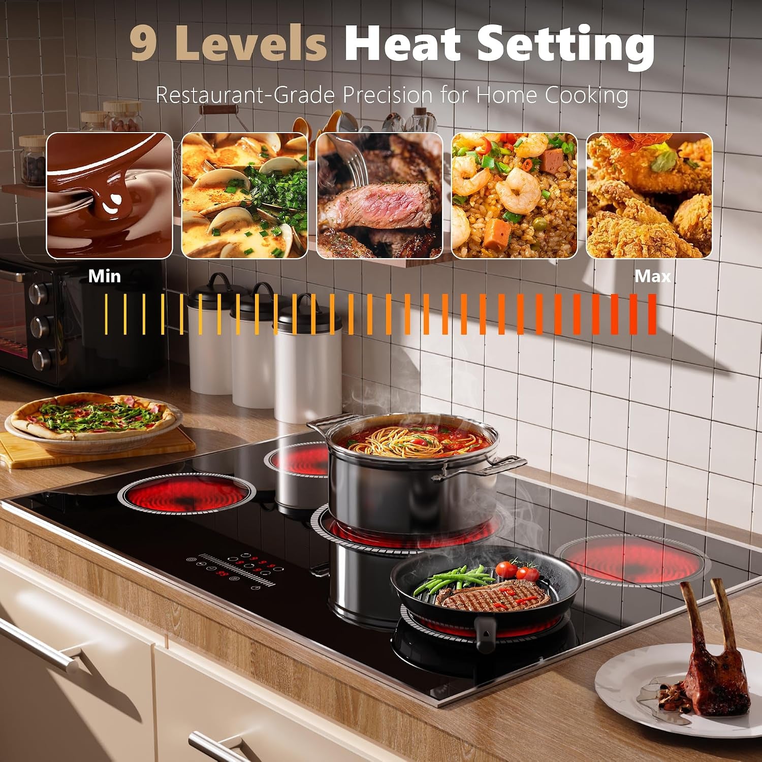 30 Inch Electric Cooktop, 5 Burner Electric Stove Top 6900W