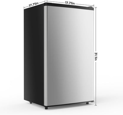 Mini Fridge with Freezer 3.2 Cu.Ft Small Refrigerator for Office, Dorm, Small Fridge with Adjustable Thermostat, Energy Saving, Singel Door, Sliver