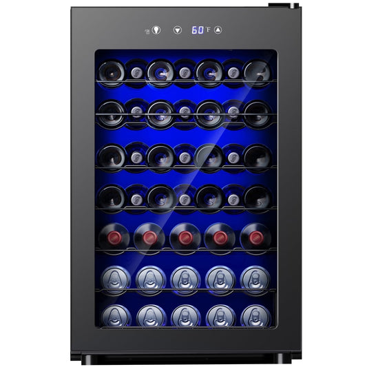 45 Bottles Wine Cooler Refrigerator,Built-In Wine Fridge with Stainless Steel Glass Door, for Home Bar, Kitchen, or Office