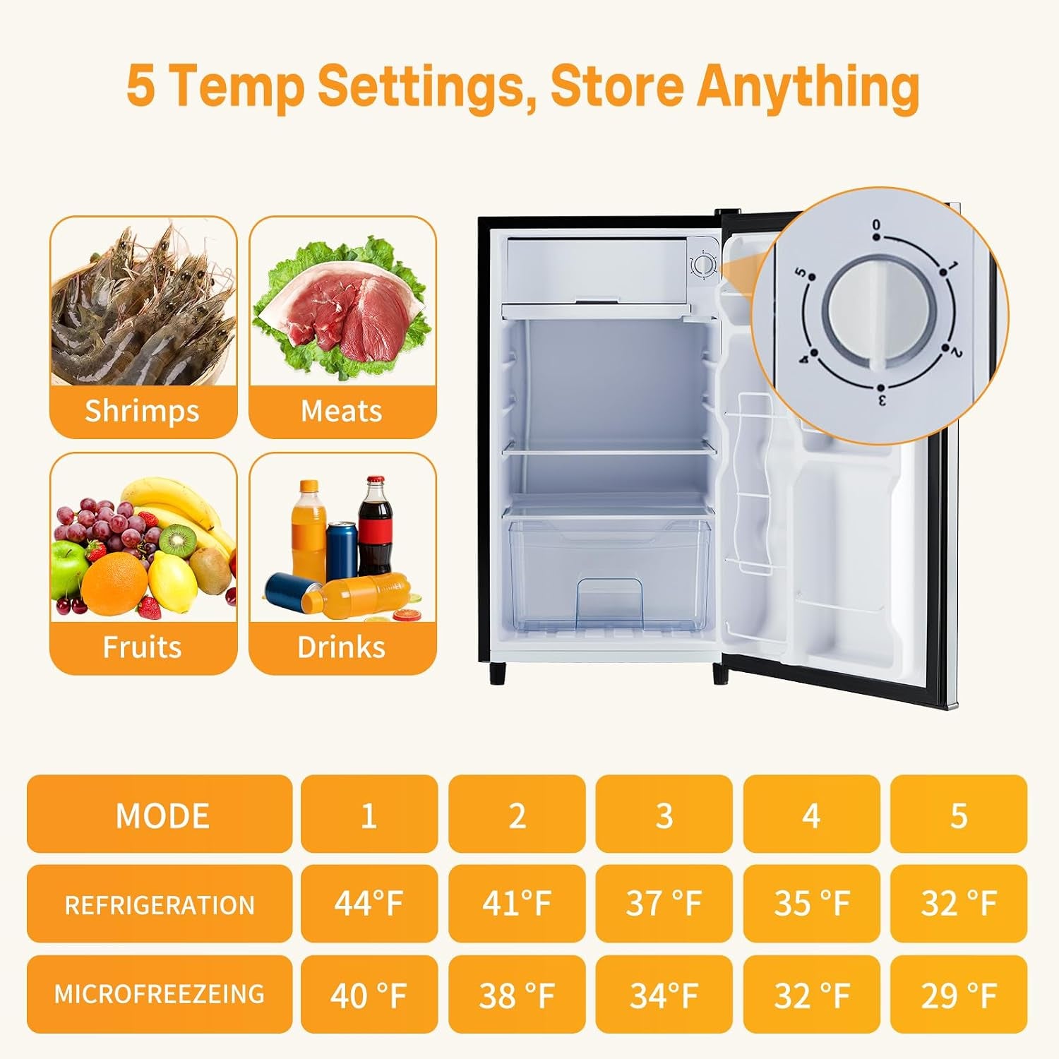 Mini Fridge with Freezer 3.2 Cu.Ft Small Refrigerator for Office, Dorm, Small Fridge with Adjustable Thermostat, Energy Saving, Singel Door, Sliver