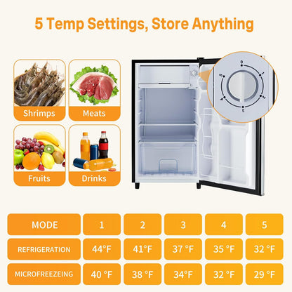 Mini Fridge with Freezer 3.2 Cu.Ft Small Refrigerator for Office, Dorm, Small Fridge with Adjustable Thermostat, Energy Saving, Singel Door, Sliver