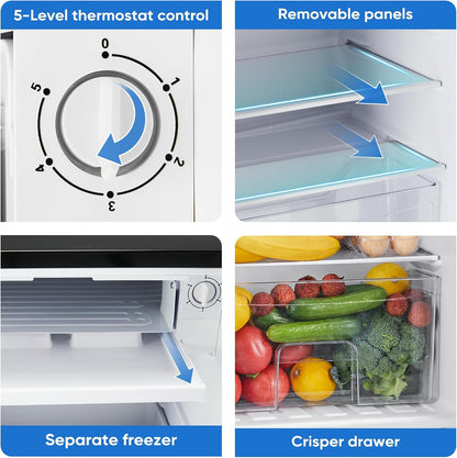 Mini Fridge with Freezer 3.2 Cu.Ft Small Refrigerator for Office, Dorm, Small Fridge with Adjustable Thermostat, Energy Saving, Singel Door, Sliver