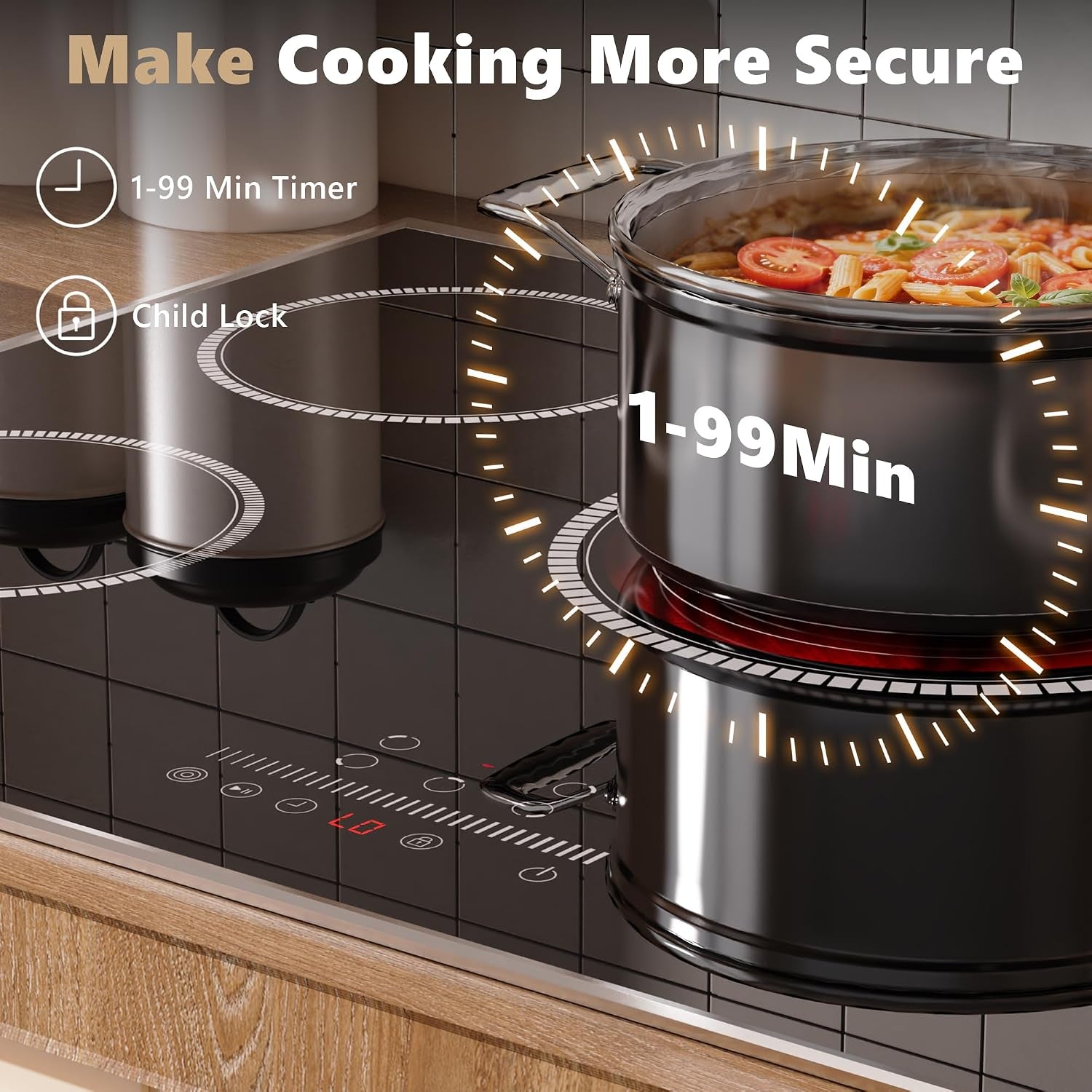30 Inch Electric Cooktop, 5 Burner Electric Stove Top 6900W