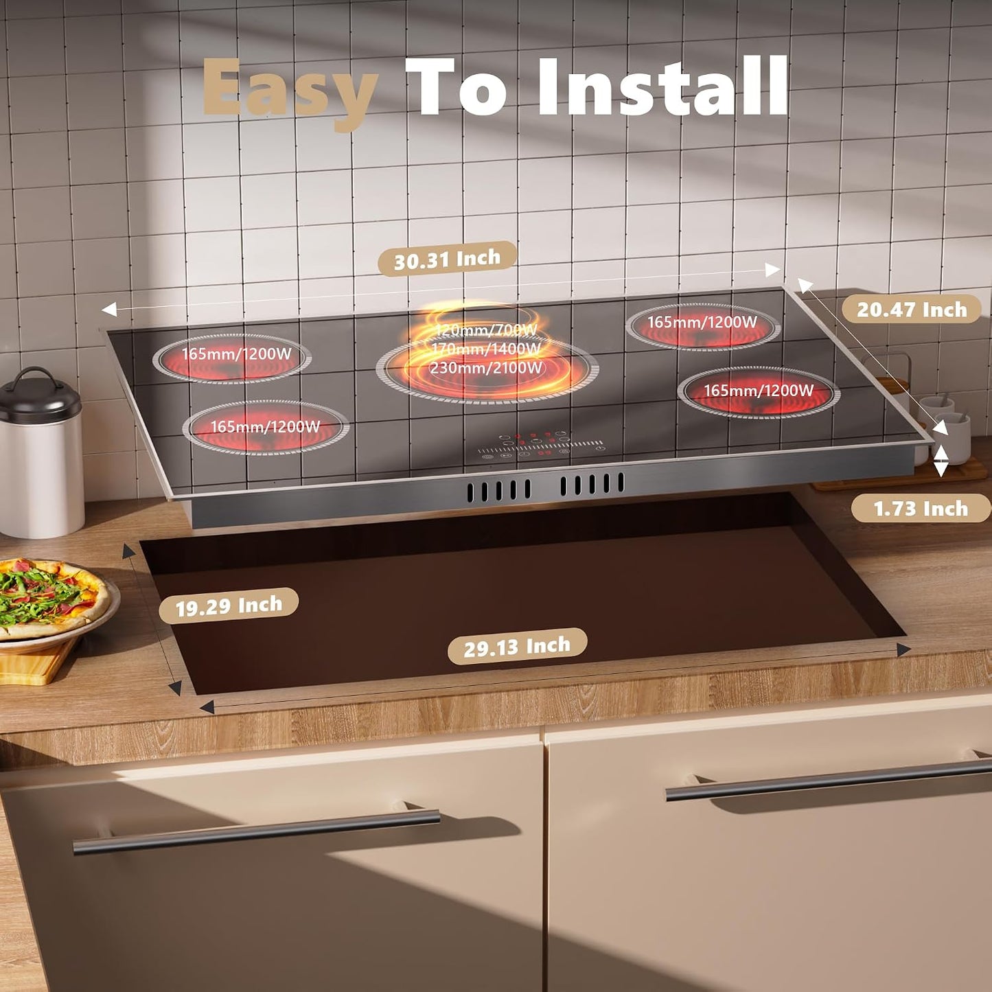 30 Inch Electric Cooktop, 5 Burner Electric Stove Top 6900W