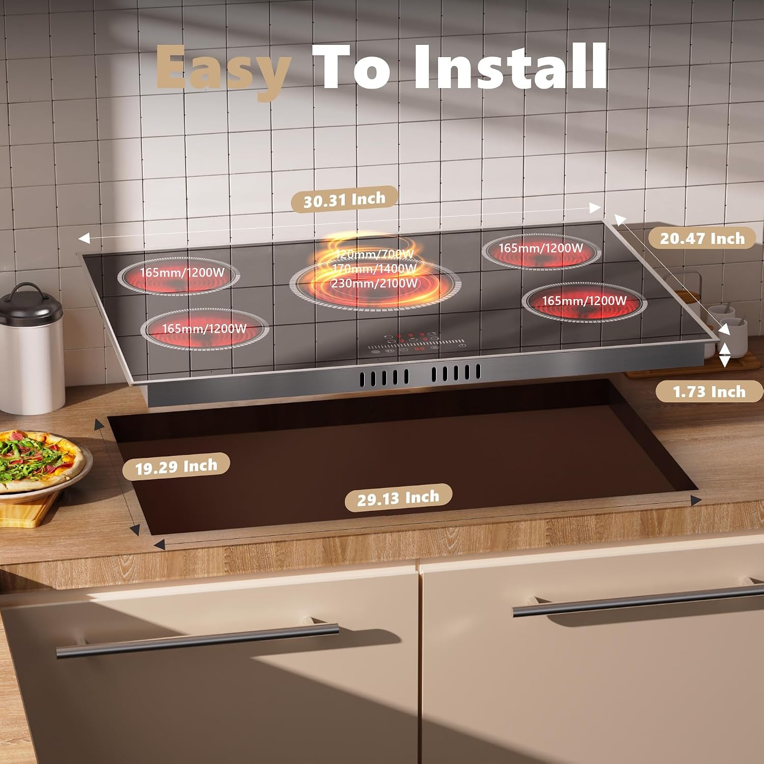 30 Inch Electric Cooktop, 5 Burner Electric Stove Top 6900W
