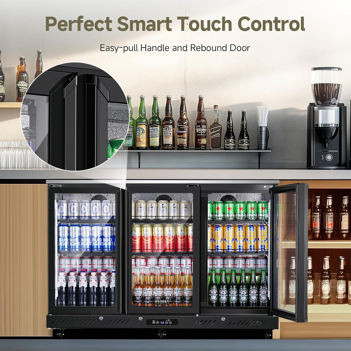 Commercial Bar Cooler with 3 Glass Doors & LED Lighting, 12 Cu.Ft