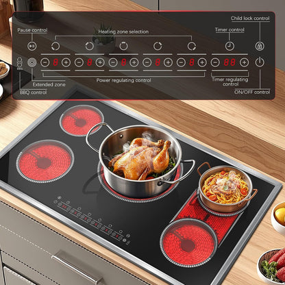 36 Inch Electric Cooktop, 5 Burner Stove Top Touch Control,220-240V