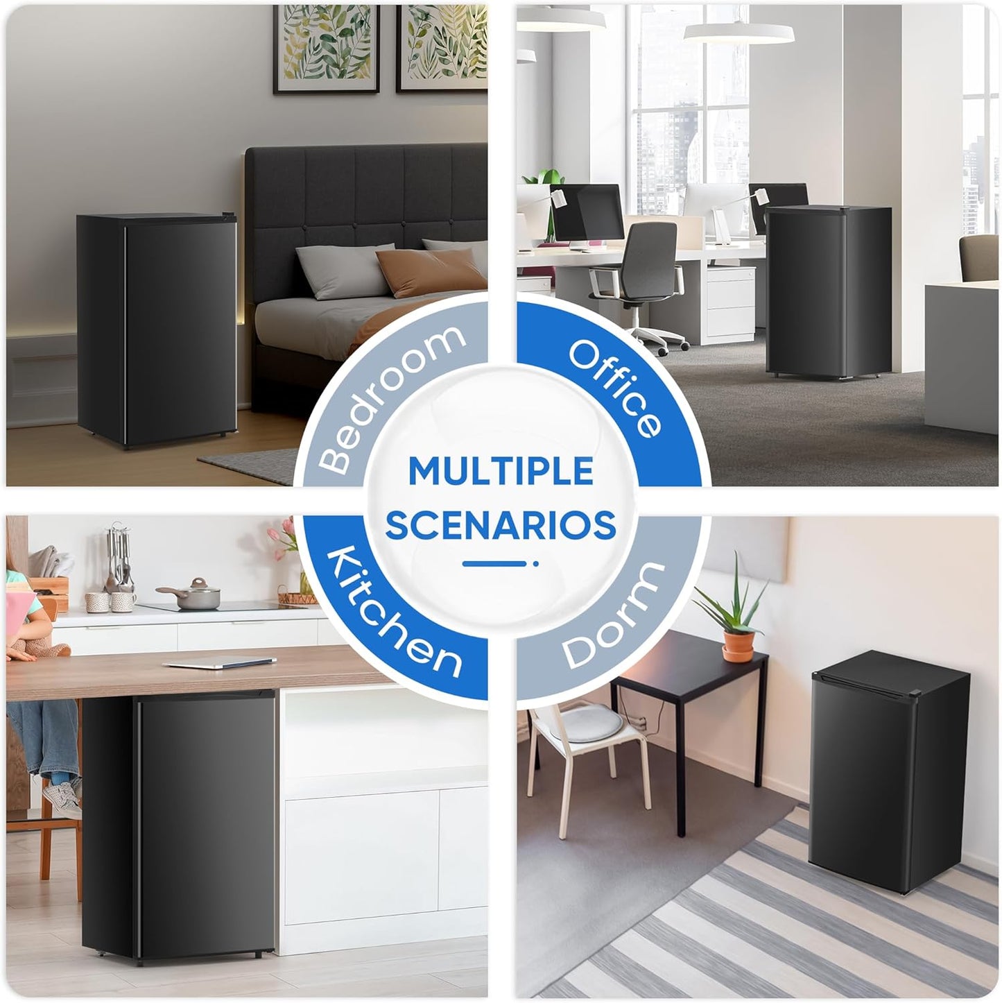 Mini Fridge with Freezer 3.2 Cu.Ft Small Refrigerator for Office, Dorm, Small Fridge with Adjustable Thermostat, Energy Saving, Singel Door, Black