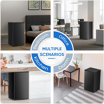 Mini Fridge with Freezer 3.2 Cu.Ft Small Refrigerator for Office, Dorm, Small Fridge with Adjustable Thermostat, Energy Saving, Singel Door, Black
