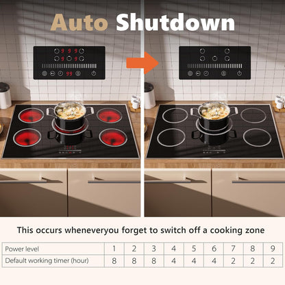 30 Inch Electric Cooktop, 5 Burner Electric Stove Top 6900W