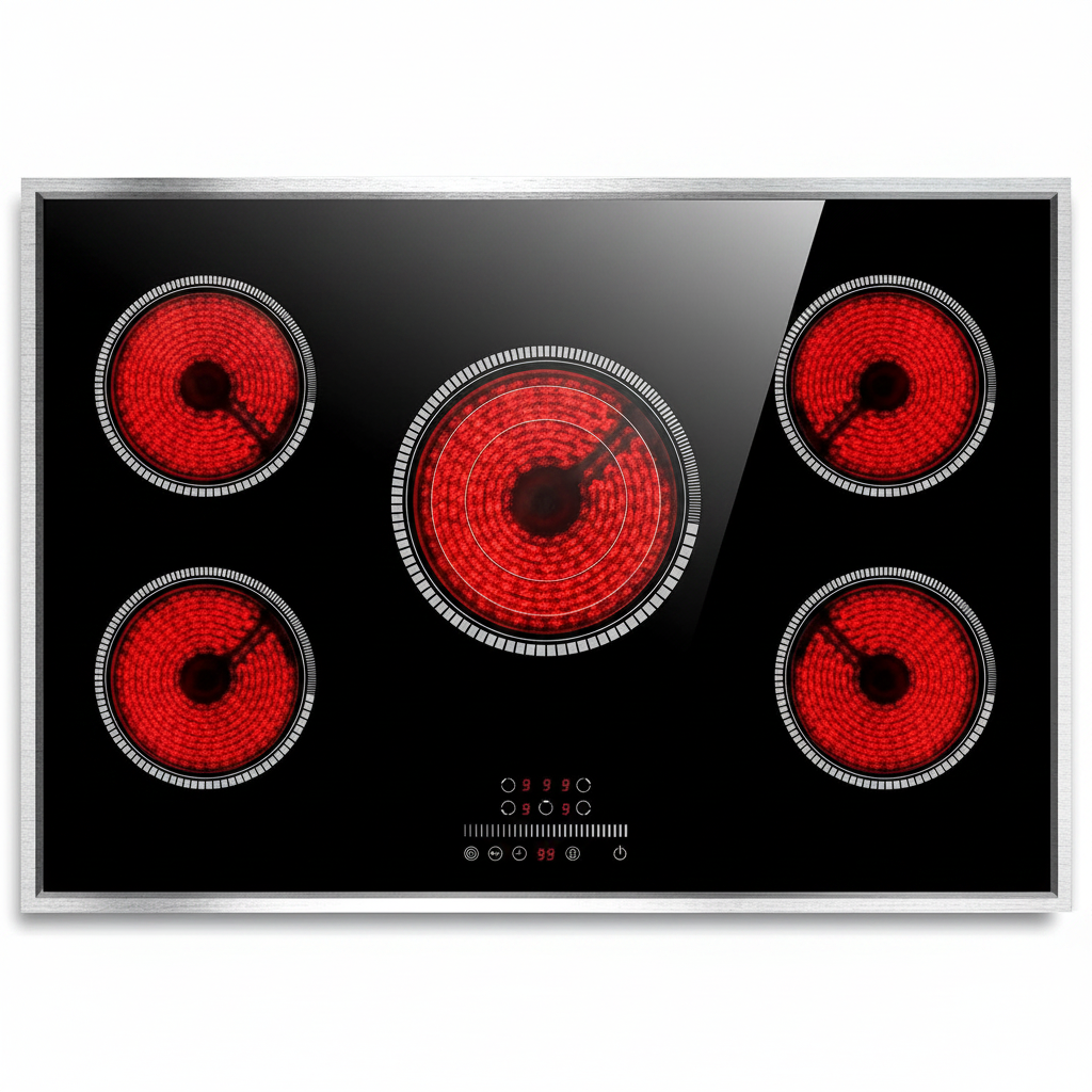 30" 5-Burner Electric Cooktop, 6900W, Black Glass Ceramic