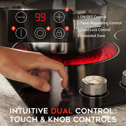 30 Inch Electric Cooktop, 4 Burner 6700W Dual Ring & Oval Burner — product view 2