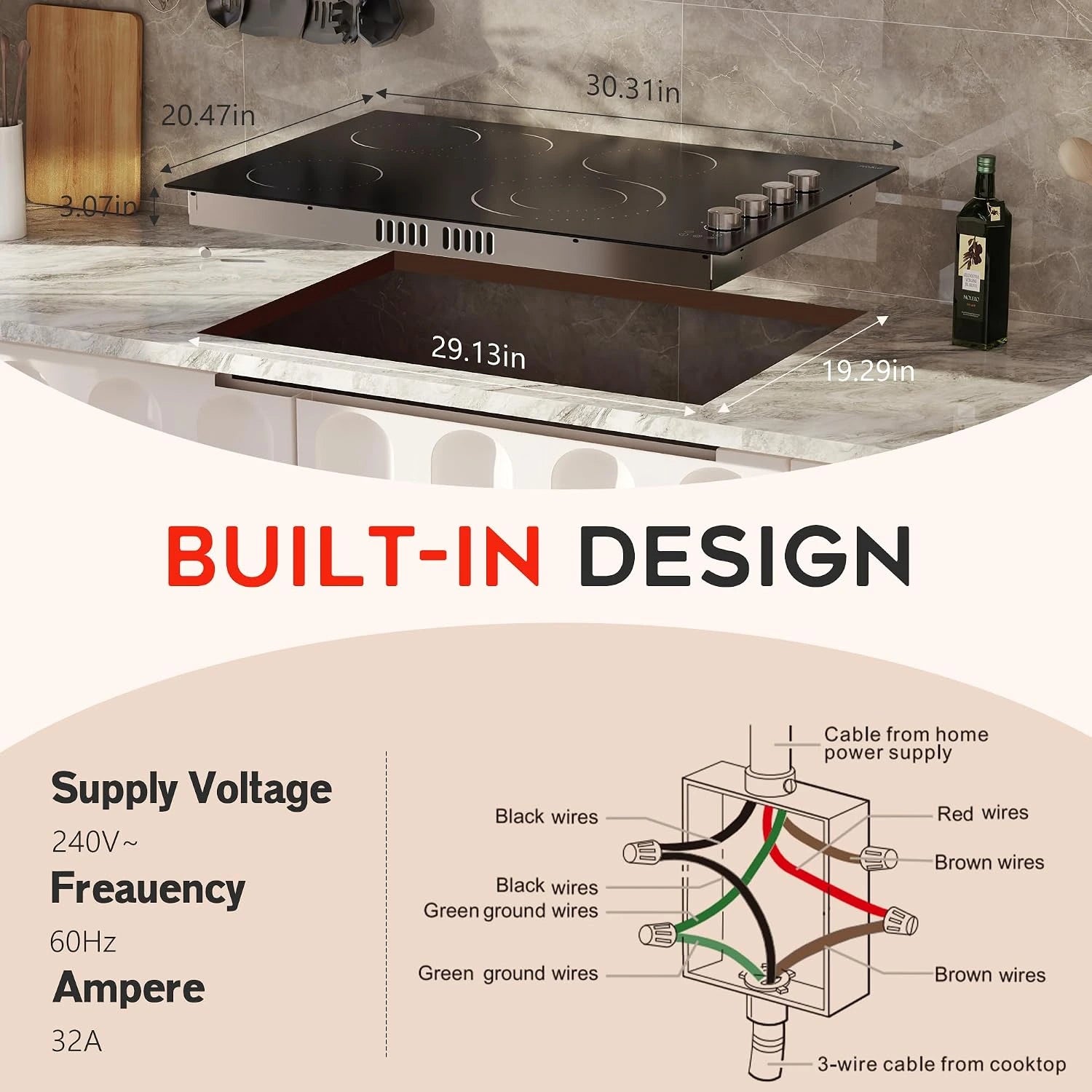 30 Inch Electric Cooktop, 4 Burner 6700W Dual Ring & Oval Burner — product view 4