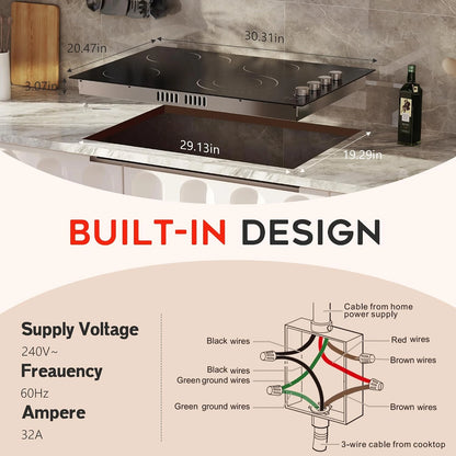 30 Inch Electric Cooktop, 4 Burner 6700W Dual Ring & Oval Burner — product view 4
