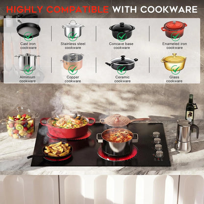 30 Inch Electric Cooktop, 4 Burner 6700W Dual Ring & Oval Burner — product view 5