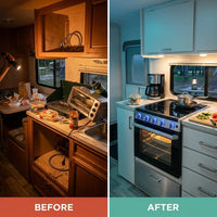 RV 3-Burner Gas Range, Silver, 1.8 Cu. Ft., No Range Hood — Before & After