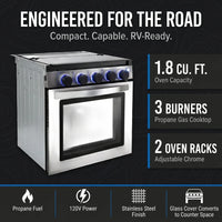 RV 3-Burner Gas Range, Silver, 1.8 Cu. Ft., No Range Hood — Results & Stats